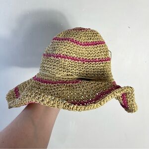 Columbia Women’s Tan and Pink 100% Paper Straw Hat O/S Adjustable Wire Vacation